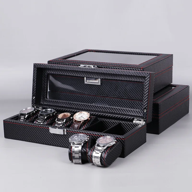 

Watch Box 6/10/12 PU Leather Display Storage Collection Organizer Watch Box Case Glass Top Slot Men Watch Bracket Display Box