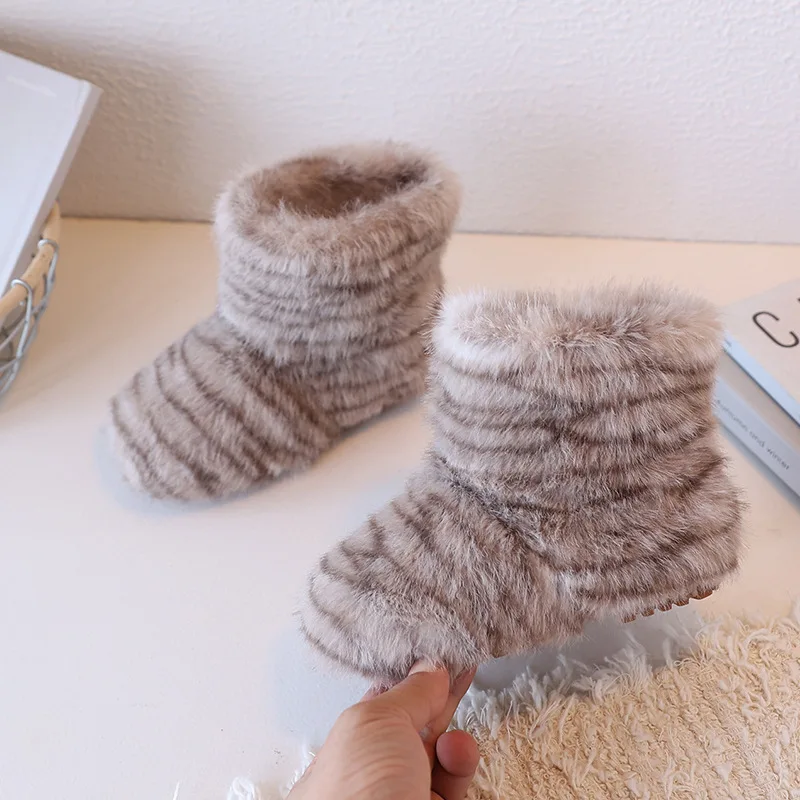 أحذية الموضة للفتيات ليوبارد طباعة زيبرا الغزلان الاطفال الثلوج الأحذية الدافئة الاصطناعي صوف الضأن الأطفال حذاء من الجلد