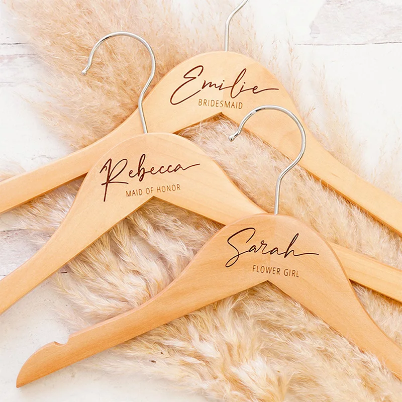 

Personalized Wedding Wooden Hanger Engraved Bridesmaid Maid of Honor Couple Gift Bachelorette Party Favor Groomsman Dress Hanger