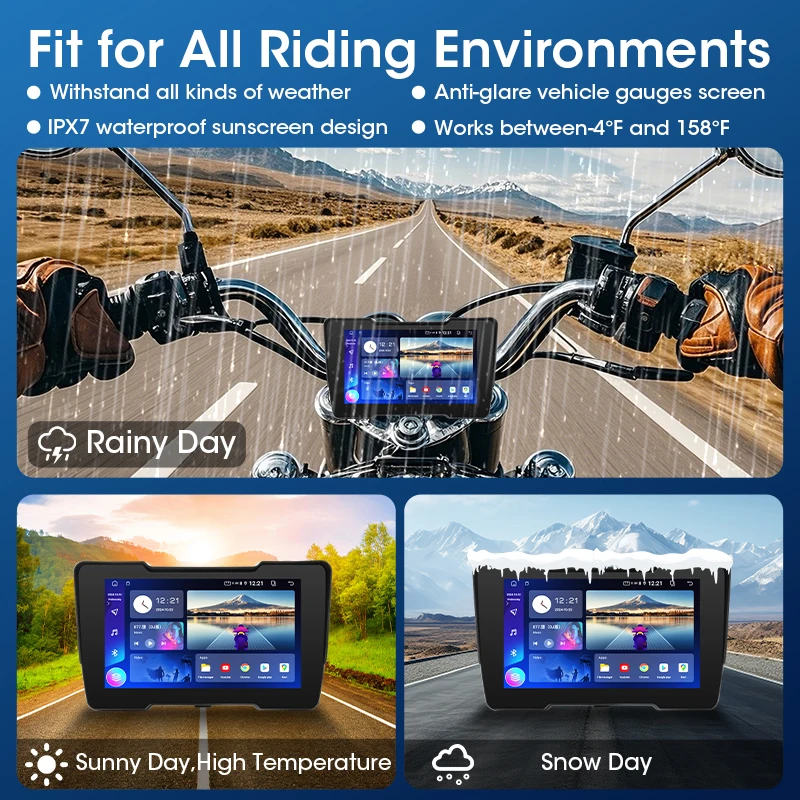 نظام تحديد المواقع المحمول 7 بوصة للدراجات النارية DVR Carplay يدعم Youtube Netflix Tiktok GooglePlay اللاسلكي Android Auto BT GPS Navigation