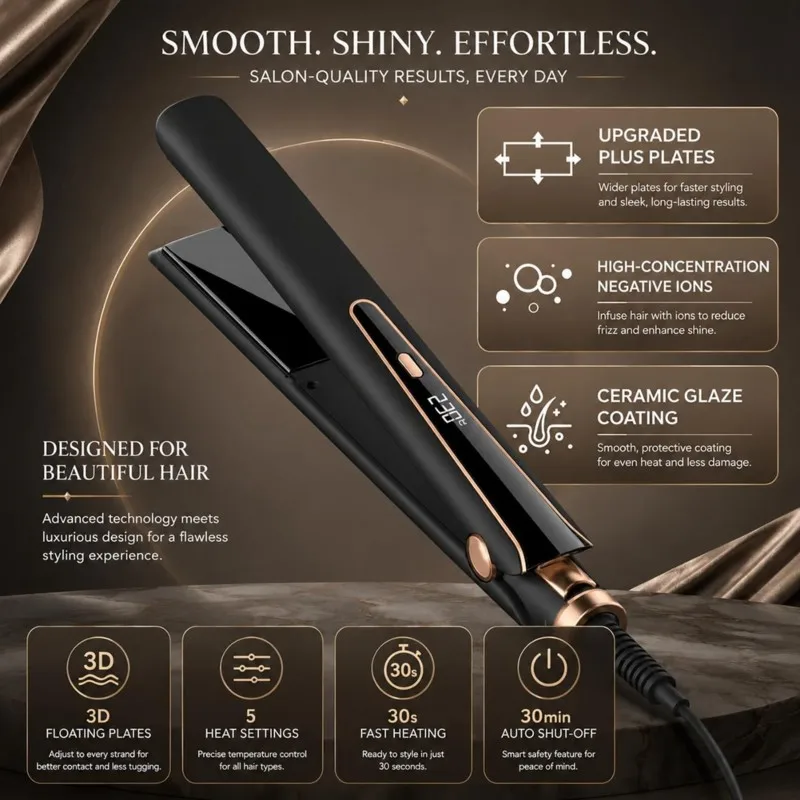 B82B-2 In 1 Hair Straightener Curling Iron With Digital LCD Display, 5 Heat Setting Flat Iron EU Plug Included