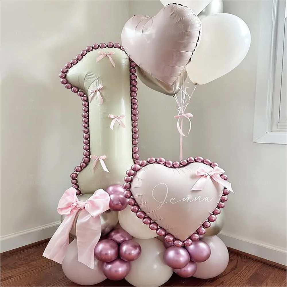 35PCS 40inch Cream Number Pink love Aluminum foil Balloon Set for Children's Birthday Party Wedding Anniversary Baby Shower