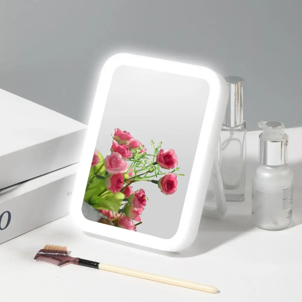 1 Set Makeup Mirror Portable Adjustable Illuminated Standing Dressing Room Folding Vanity Mirror with LED Light for Travel