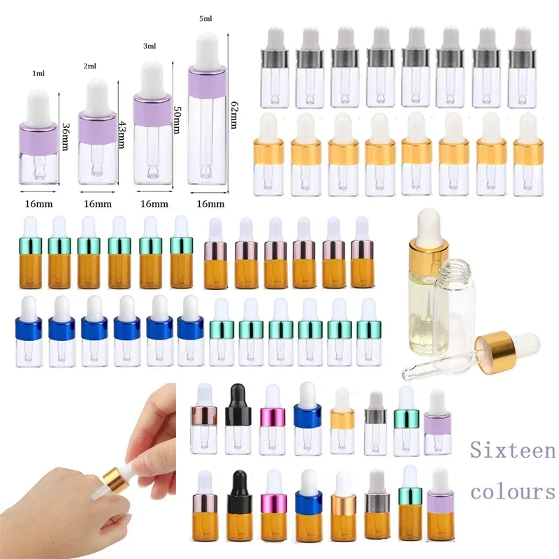 

10Pcs 1ml/2ml/3ml/5ml Mini Glass Dropper Bottles Empty Refillable Essential Oil Pipette Container Vials For Perfume Aromatherapy