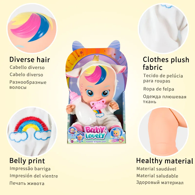 8 Inch 3D Weeping Babies Unicorn Baby Simulation Baby Crying Doll Creative Cute Doll For Girl Reborn Baby Christmas Gift