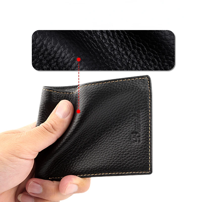 Men Short Wallet Genuine Leather Casual Bifold Wallets Slim Small Card Holder Purse Zipper Coin Pocket Designer High Quality