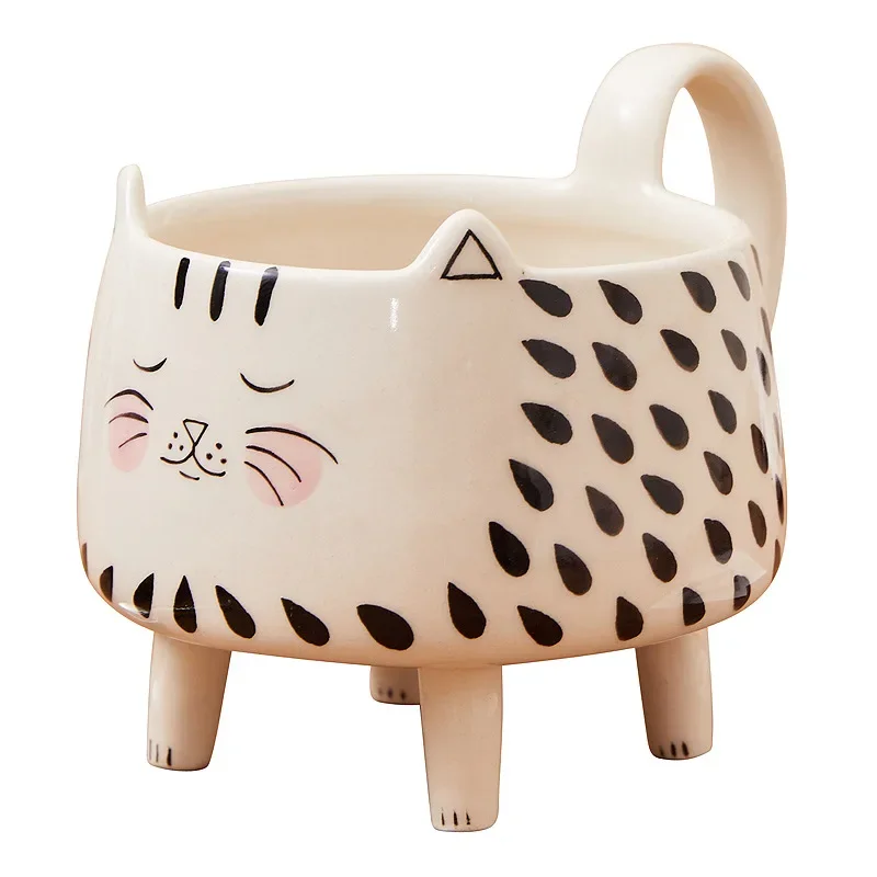 Taza de gato de 4 Patas, taza de café, Linda taza de desayuno personalizada de cerámica para mujer, adornos de decoración para el hogar y la Oficina