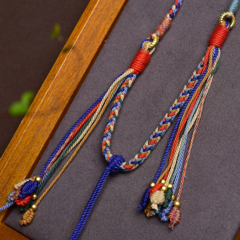 Tibetan Hand Rub Cotton String Pendant Rope Thangka Amulet Necklace Rope Five Gods of Wealth Handmade Braided Rope High-End Lany