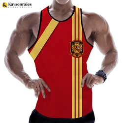 Hot Sale Summer Fashion Spain Flag Men Women Tank Tops Sleeveless Unisex Harajuku Personality 3D Printed Beach Tops Tees 6XL