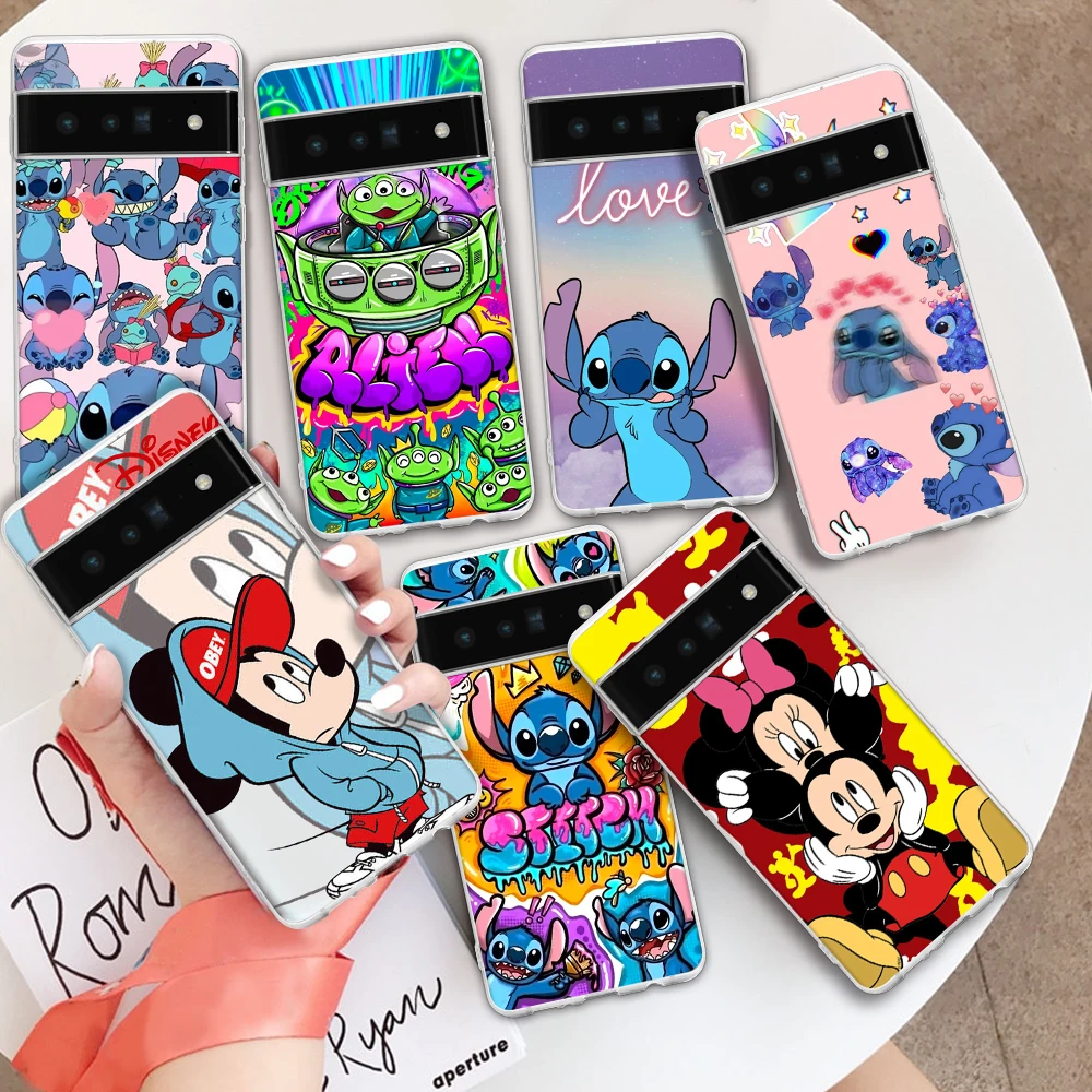 Disney Mickey Mouse Funda De Stitch โทรศัพท์เคสสำหรับ Google Pixel 7 4 5 6 PRO XL อะนิเมะการ์ตูนซิลิโคนใสของขวัญปลอก