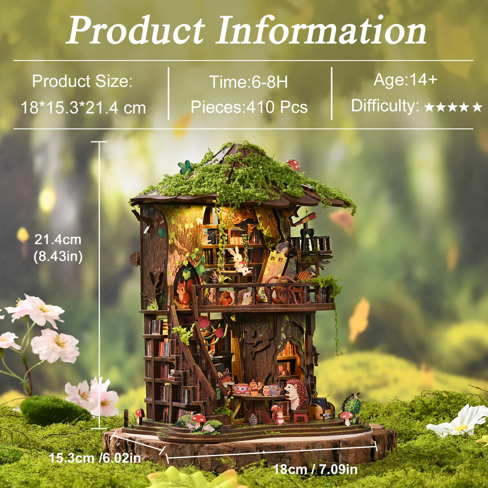 Senyu Tea Book Mini 3D Puzzle Assembly Model Dollhouse Kit DIY Handmade Toy Bookshelf Set, Wood Crafts for Girls' Birthday Gifts