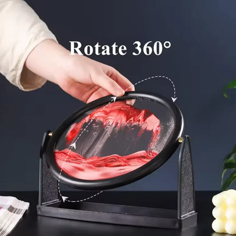 회전식 흐르는 모래 그림 아트 그림, 둥근 유리 모래 시계, 3D 심해 퀵샌드, 모던 홈 데코, 컬러 샌드글라스