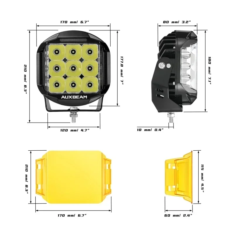 AUXBEAM 7Inch LED Light 24V Driving Light 228W 26100LM LED Round /Square Pod Lights with Double-Side Shooter Lights V-MAX Series