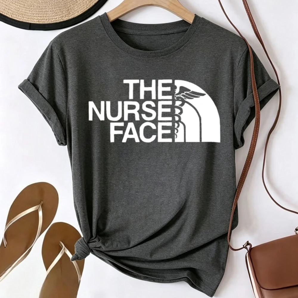 The Nurse Face Graphic T Shirt Medical Caduceus Symbol Print Casual Tee Registered Nurse Healthcare Worker Hospital Staff Tops