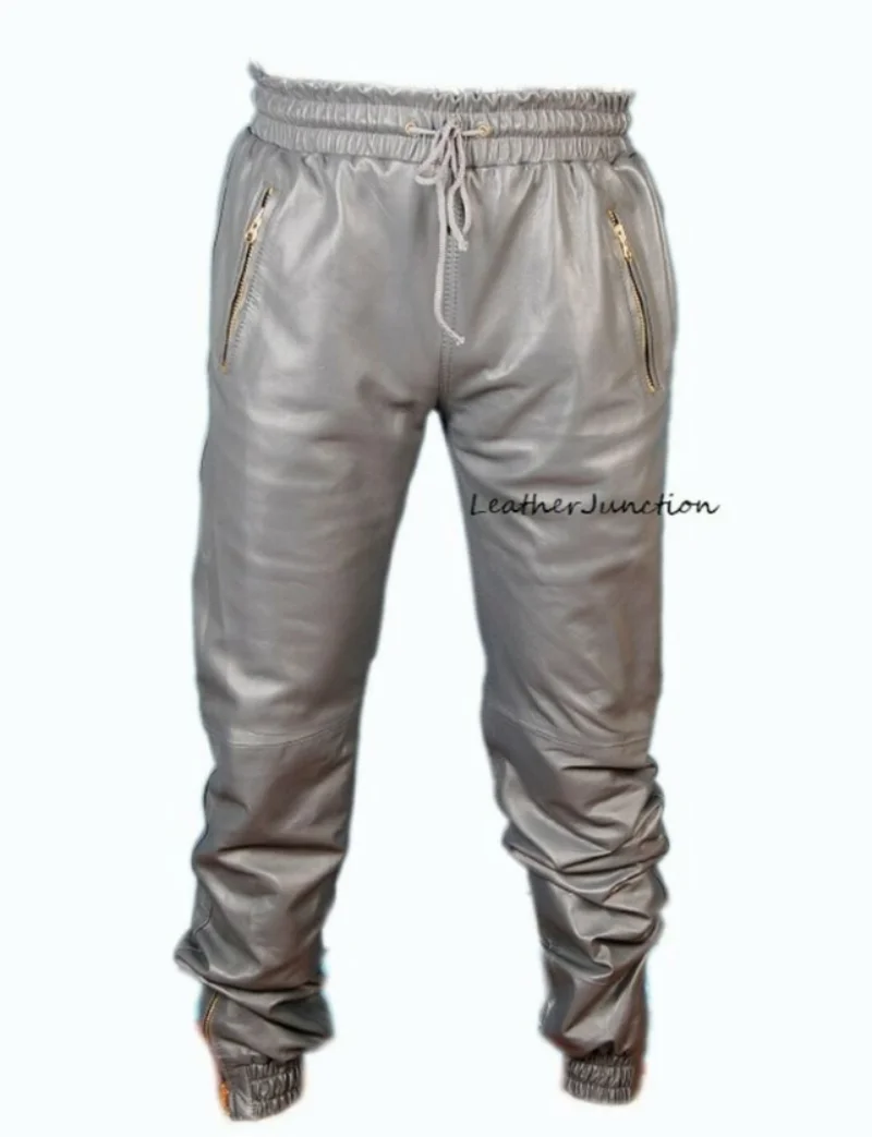 Men Real Leather Jogging Sweat Pants Leather Sports Pants Workout Pants