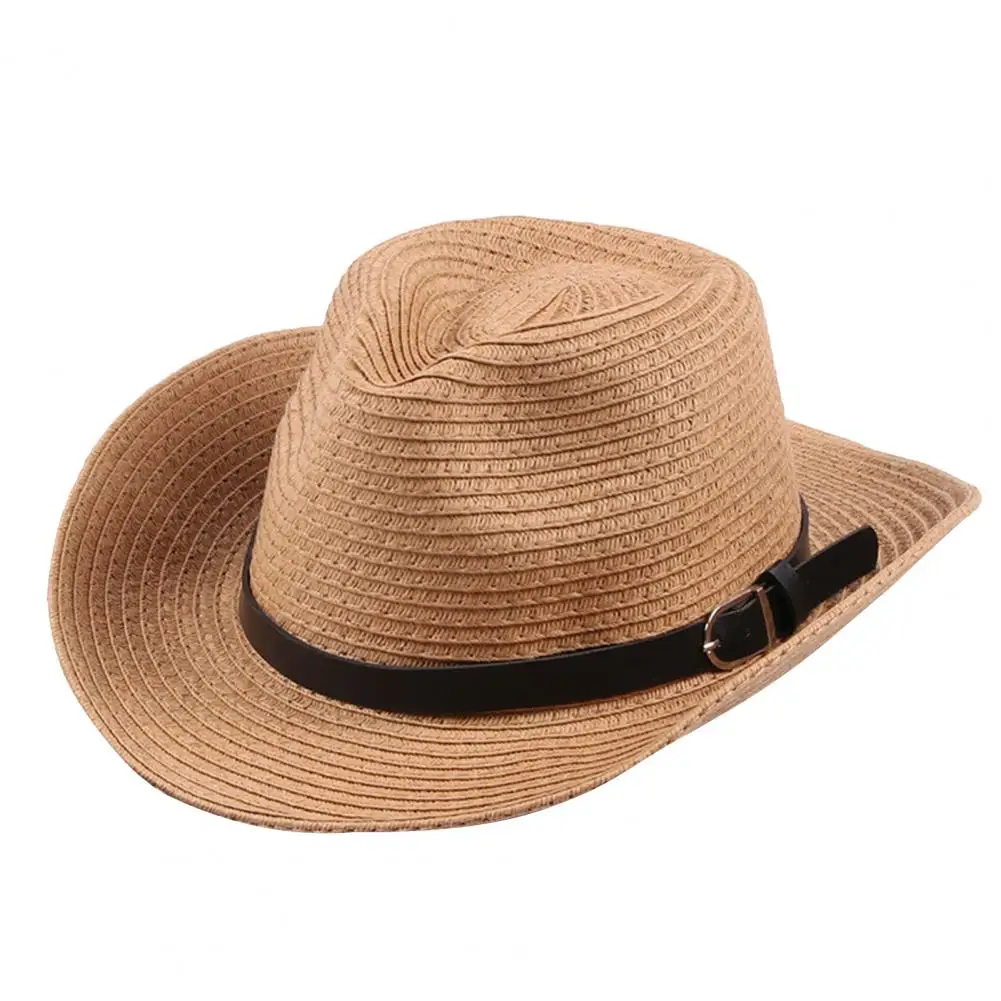 

Summer Straw Hat Hemming Wide Brim Belt Decor Adjustable Rope Hollow Parent-child Jazz Hat Fashion Accessories