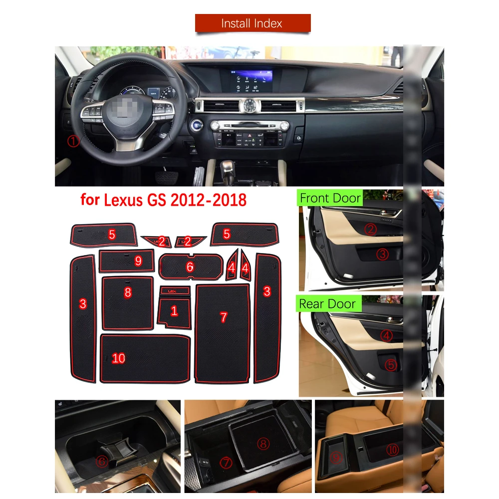 for Lexus GS250 GS300 GS350 GS450h 2012~2019 Rubber Anti-slip Mat Door Groove Cup Pad Gate Slot Cushion Coaster Accessories 2013