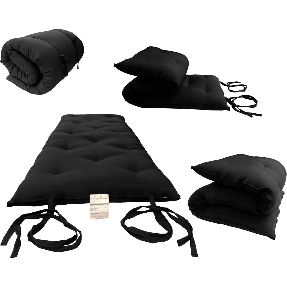 King Size Cotton Blend Yoga and Meditation Mat, Black (3 x 72 x 80)