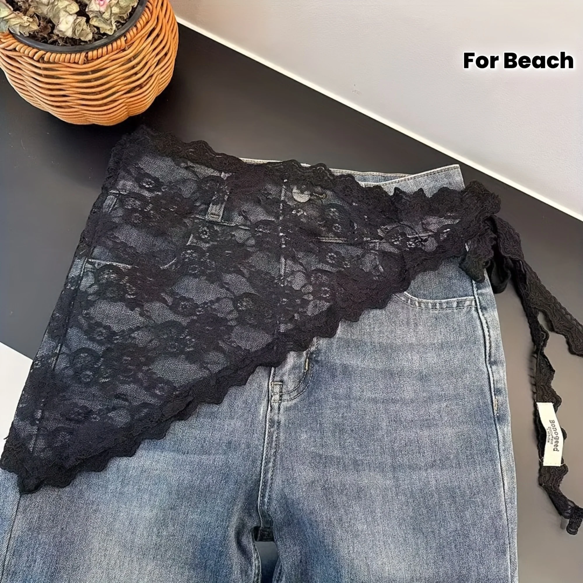 

Spring and Summer Lace Net Headscarf, Vintage Belt Layered Apron Outfit Accessories, Stylish and Charming, Hippie and Cute