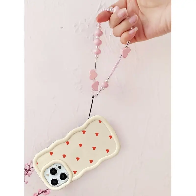 Heart Phone Case For Motorola Moto G32 G35 Edge 40 NEO G55 E14 G84 G22 G14 5G cover  Soft Candy Wave Side Love Bracelet Chain