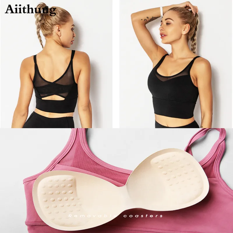 Aiithuug-sujetadores de Yoga, camisetas de Fitness para correr, sujetadores deportivos, Top corto de entrenamiento para gimnasio, Tops cortos de