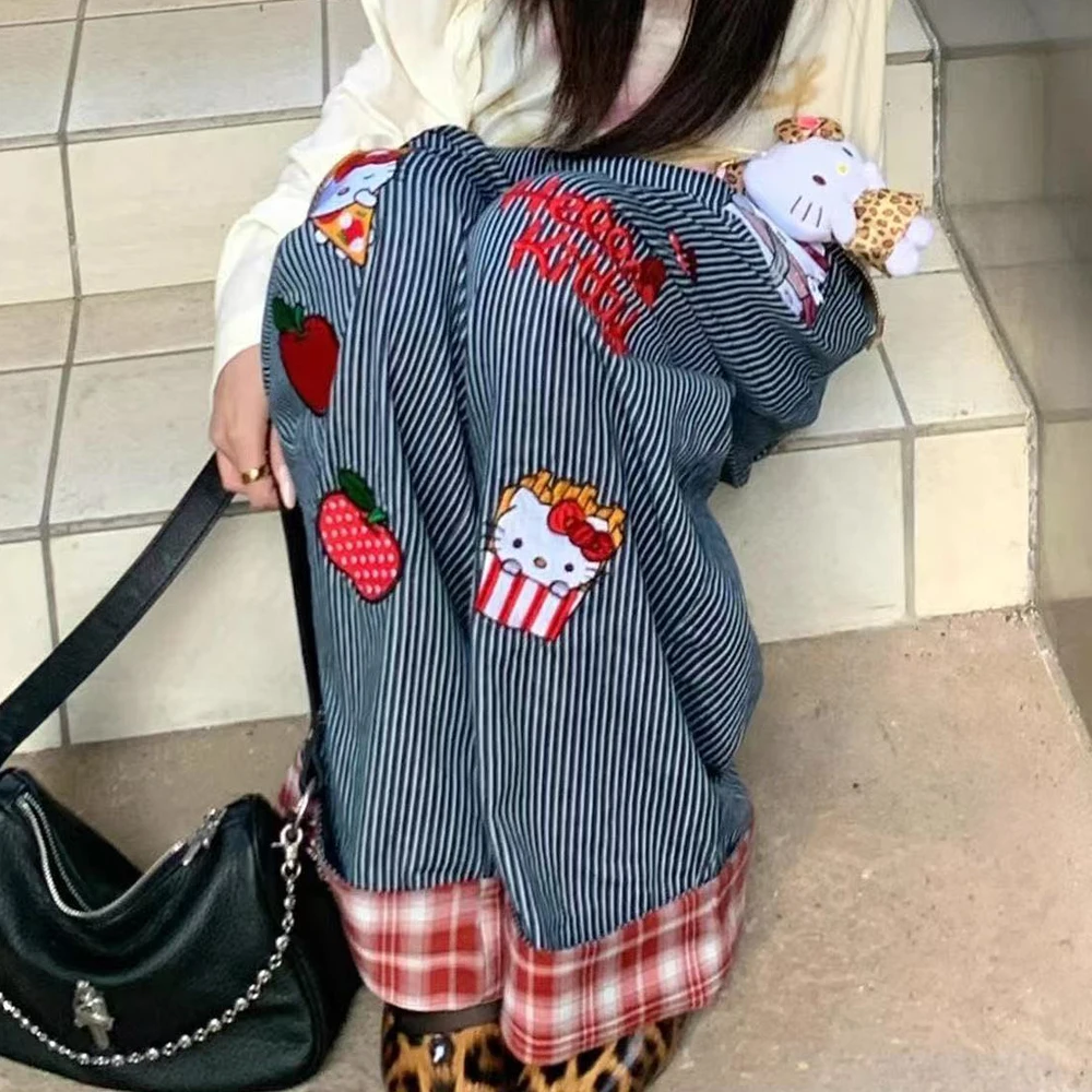 

Wpmen Large Size Jeans Hello Kitty Anime Hot Girls Cartoon Denim Pants Kawaii Retro American Style Loose Cute Loose High Waist