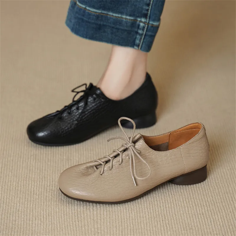 2026-new-spring-autumn-genuine-leather-women-shoes-fashion-round-toe-shoes-for-women-low-heel-lace-up-women-pumps-handmade-shoes