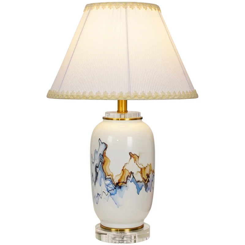 

Ceramic Dimmer Luxury Table Lamp Foyer Sofa Corner Chinese Painting Porcelain Fancy Desk Night Light D3205