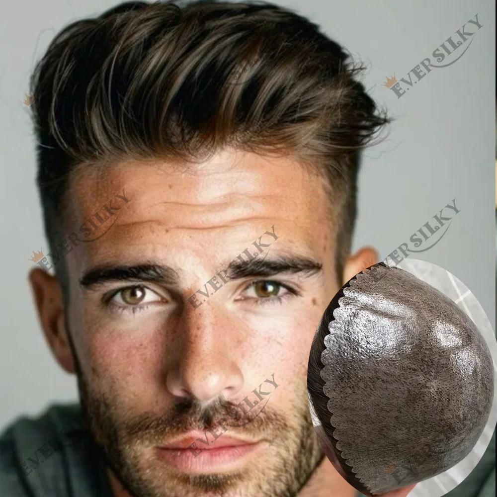 

# 4 # Самый легкий коричневый тонкий парик из микро-полиуретана с естественной линией роста волос, 100% натуральные человеческие волосы, мужской тупе, протез для замещения волос, недорого