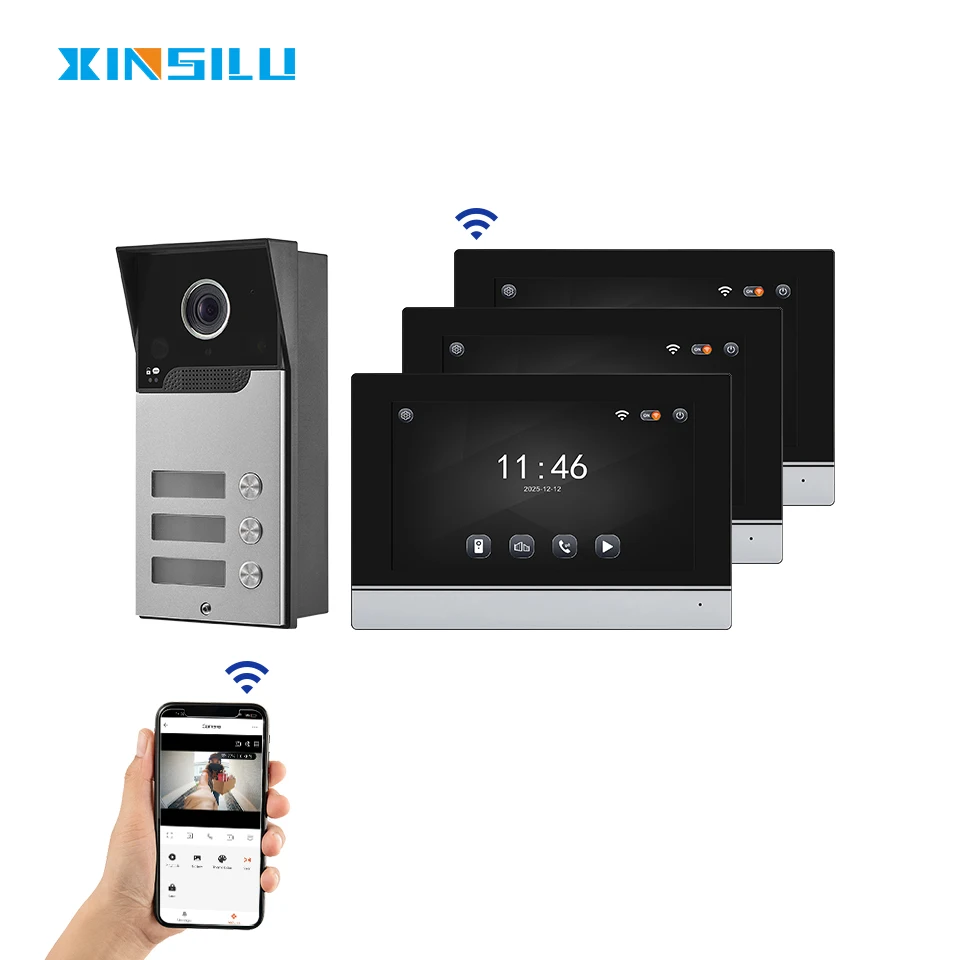 NewHot Offer Smart WIFI Video Door Phone 7 Inch Touch Screen Tuya App Support Night Vision Camera Waterproof for 3 Apartments