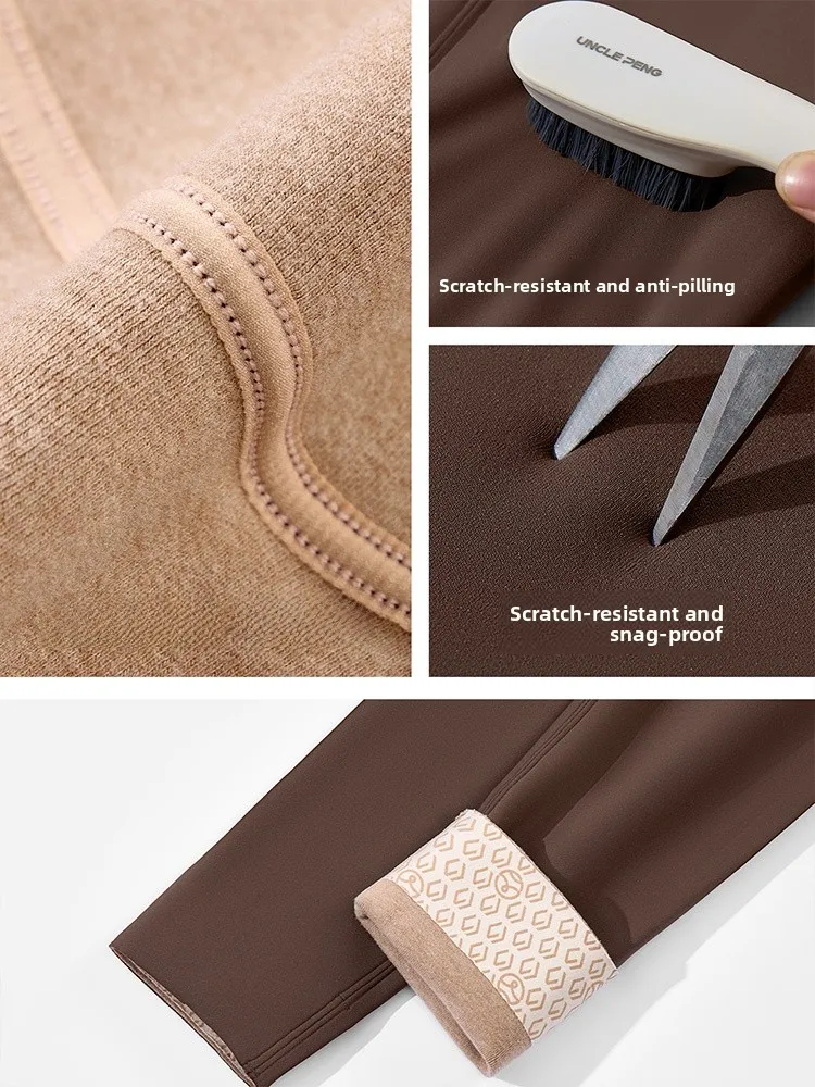 Fce Lined arkskin Pants Women's Fitn Yoga Bot High Waist Long Trousers Thiened Autumn Winter Casual Wear