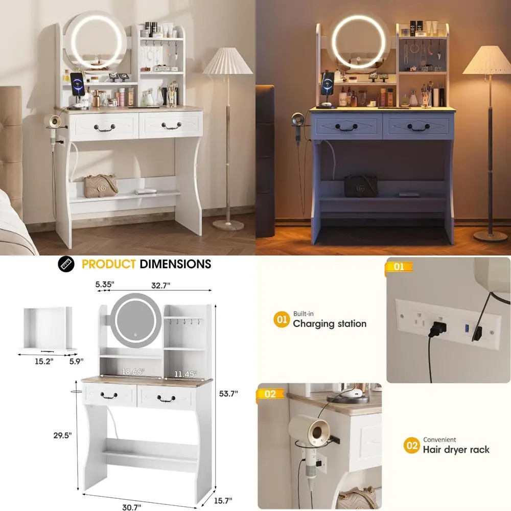 

туалетный столик для макияжа с подсветкой, регулируемой яркостью и портом для зарядки