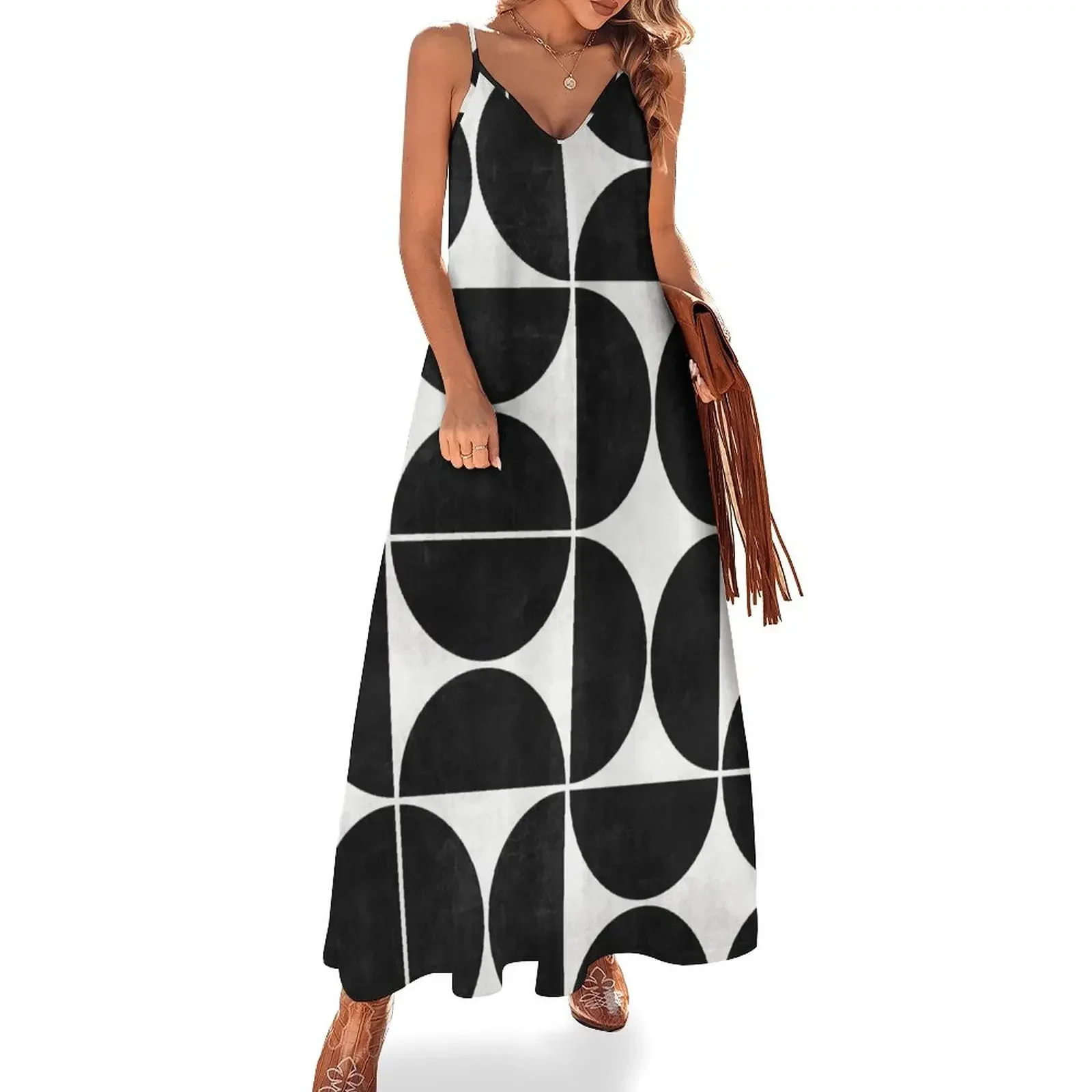 

Mid-Century Modern Pattern No.3 - Black and White Concrete Sleeveless Dress prom dress 2024 dress