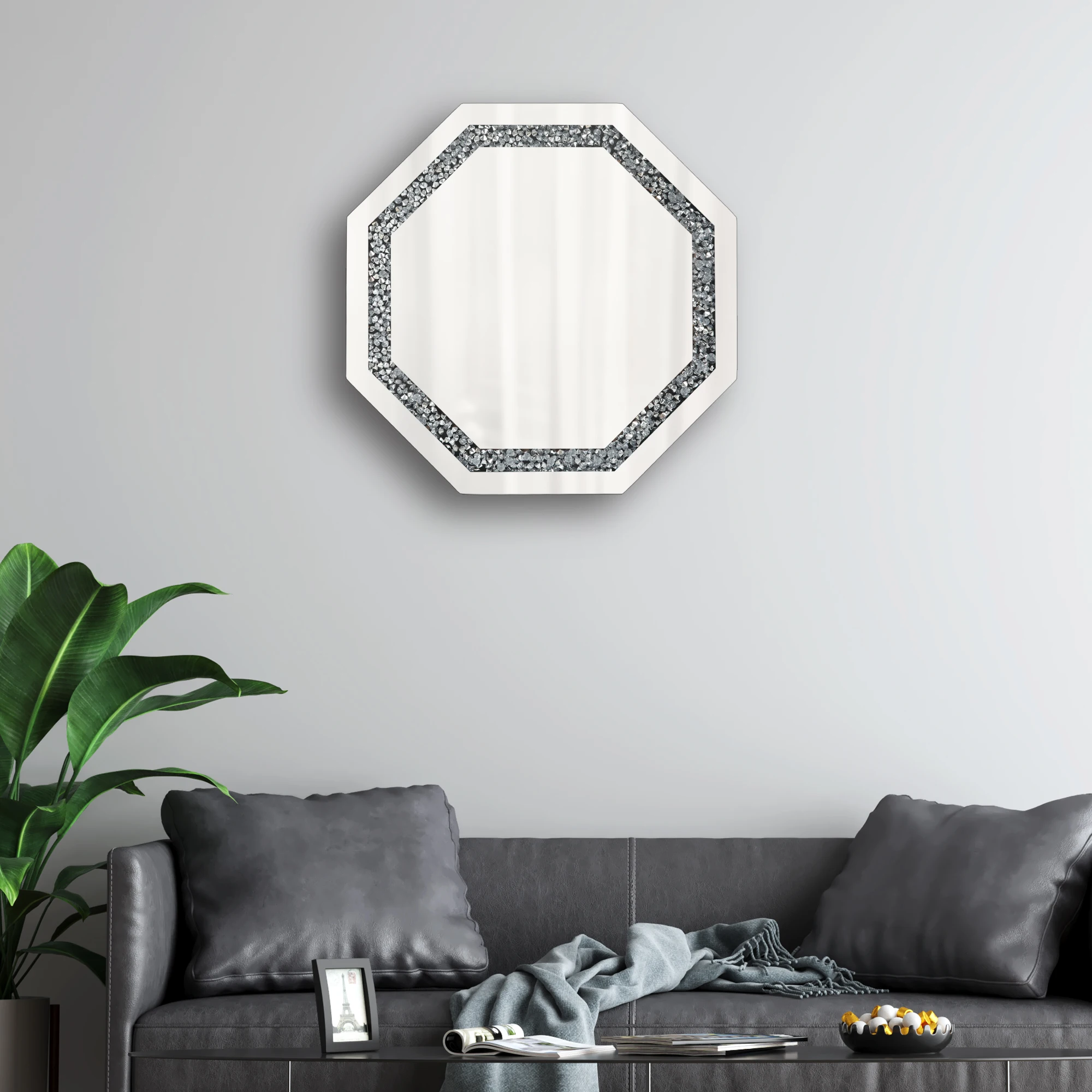 Wall Mounted Makeup Mirror 40cm X 40cm Irregular Design with Wooden Frame Window Decorative Bathroom Vanity Mirror view 3