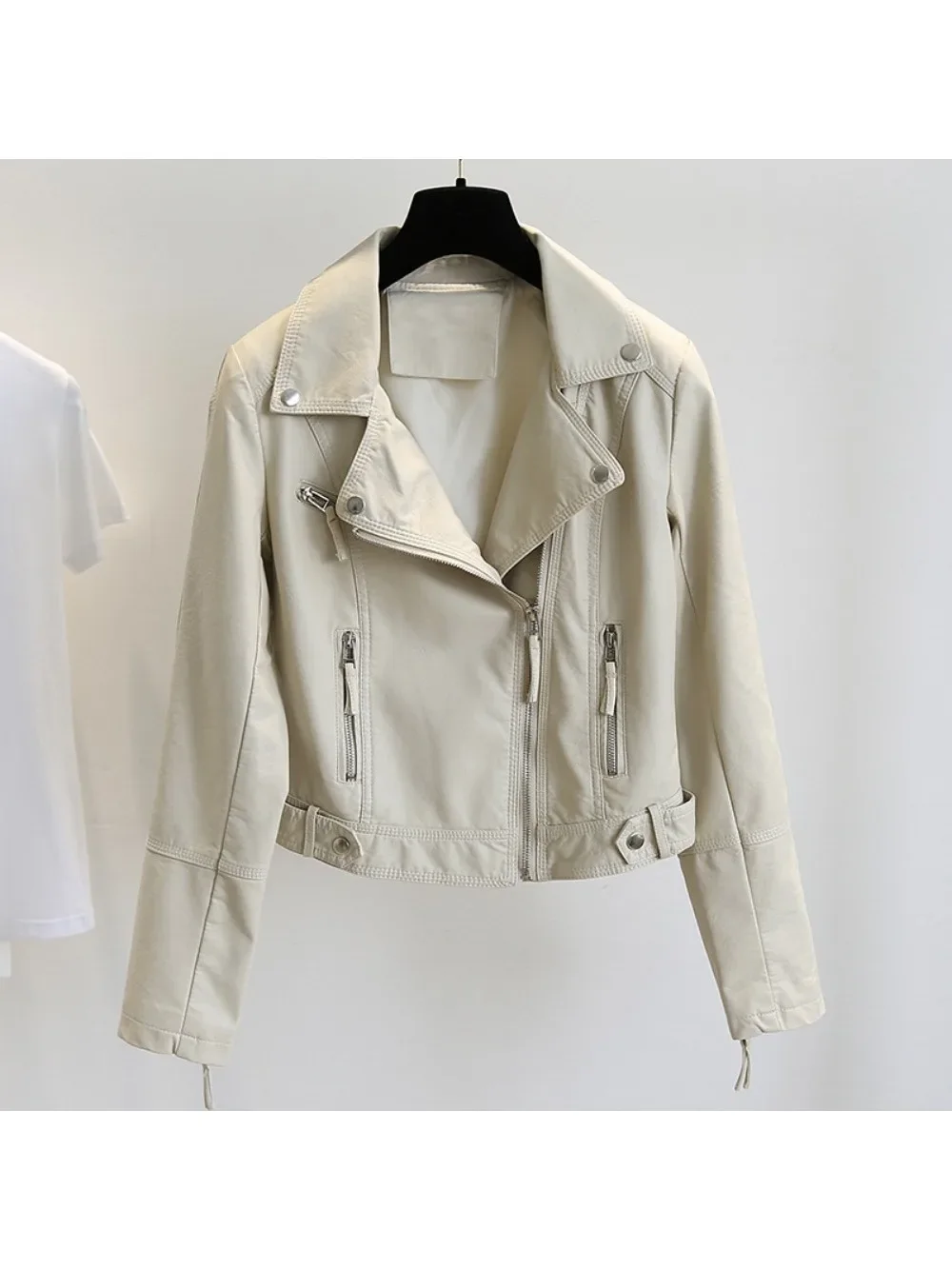 Women Autumn Pu Faux Soft Leather Motorcycle Zipper Jacket Coat Female Turndown Collar Slim Biker Coats Basic Streetwear