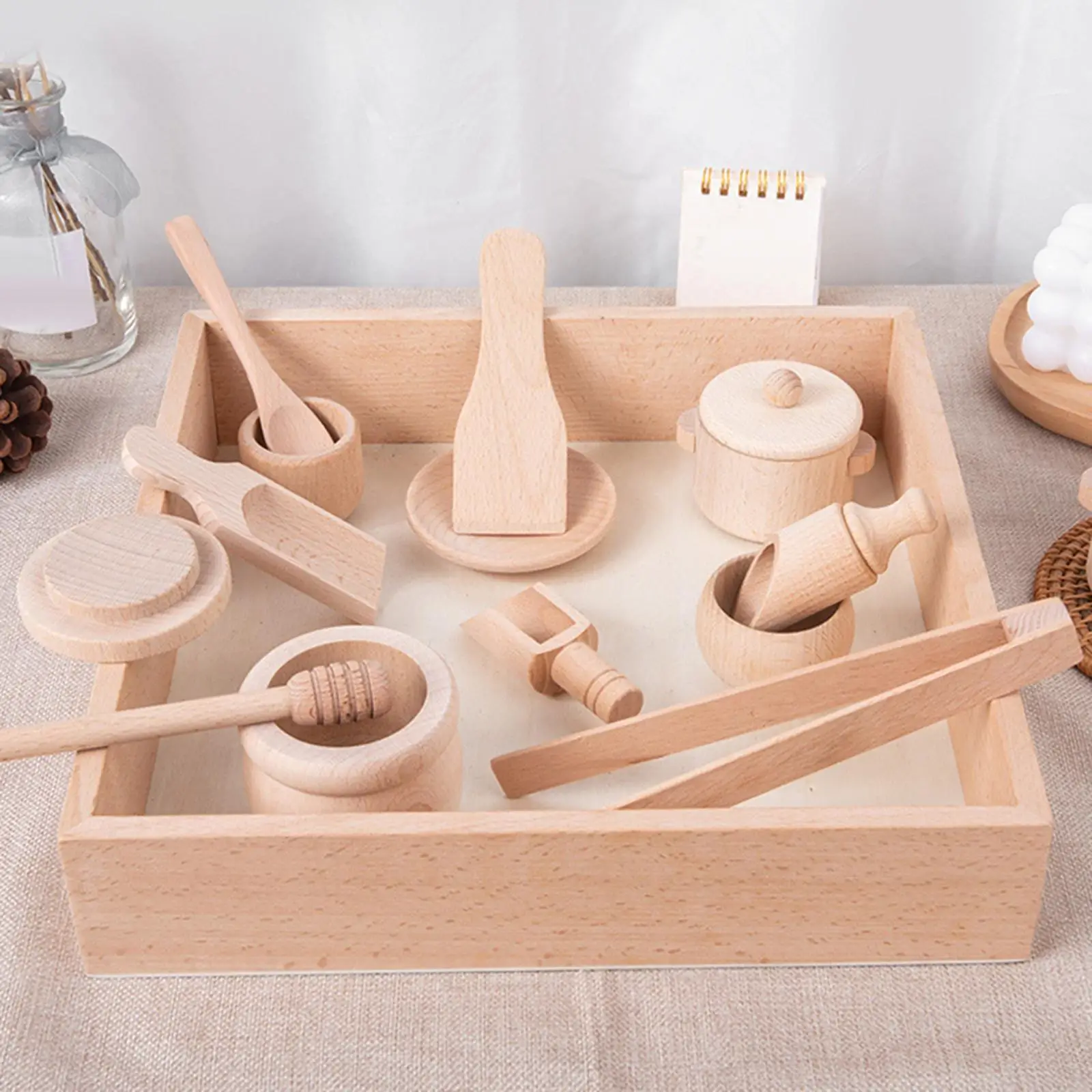 14x Sensory Bin Tools Transfer Work Wooden Scoops and Tongs Early Education Toys Sensory Toys for over 3 Years Old Toddlers Kids