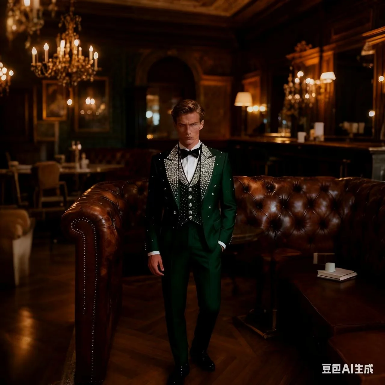 

Green Crystal Men Suit Set 3 Piece Vest+Blazer+Pants Trousers Customized Formal Business Office Jacket Wedding Tuxedos Prom Coat