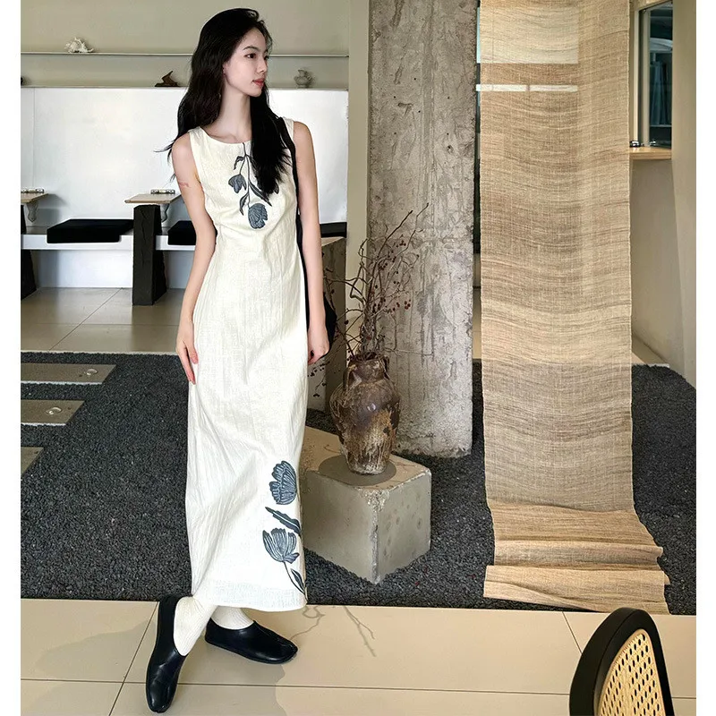 Rétro Svel Dr femmes été 2024 nouveau Simple Ele gilet décontracté Long Dr Princ Sve col autre Sle