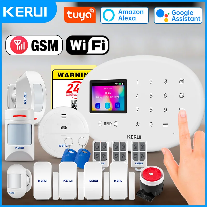KERUI Wireless Burglar Alarm System Home Alarm W202 Tuya Smart WiFi GSM Alarm for House With Motion Detector Door Sensor Alexa