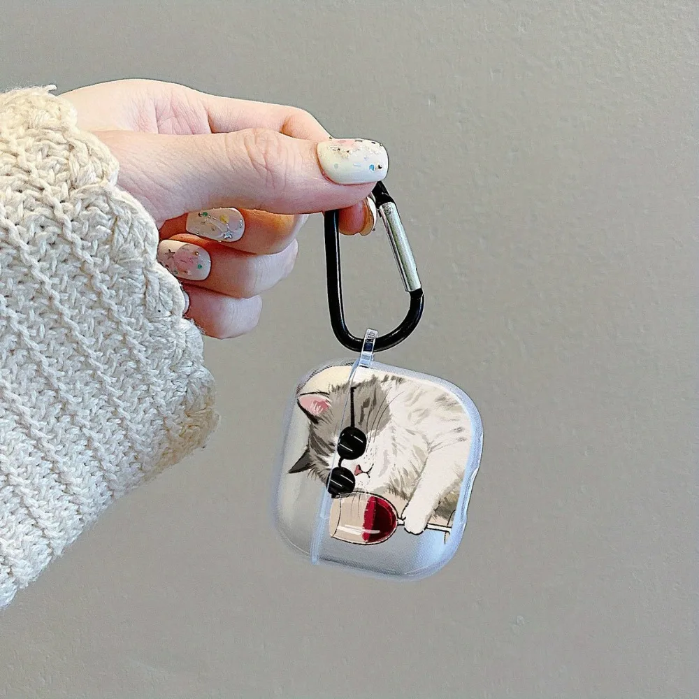 Cat themed headphone protective case for Airpods 3/4/PRO/PRO 2/PRO 3 with anti drop frosted texture and D-shaped buckle