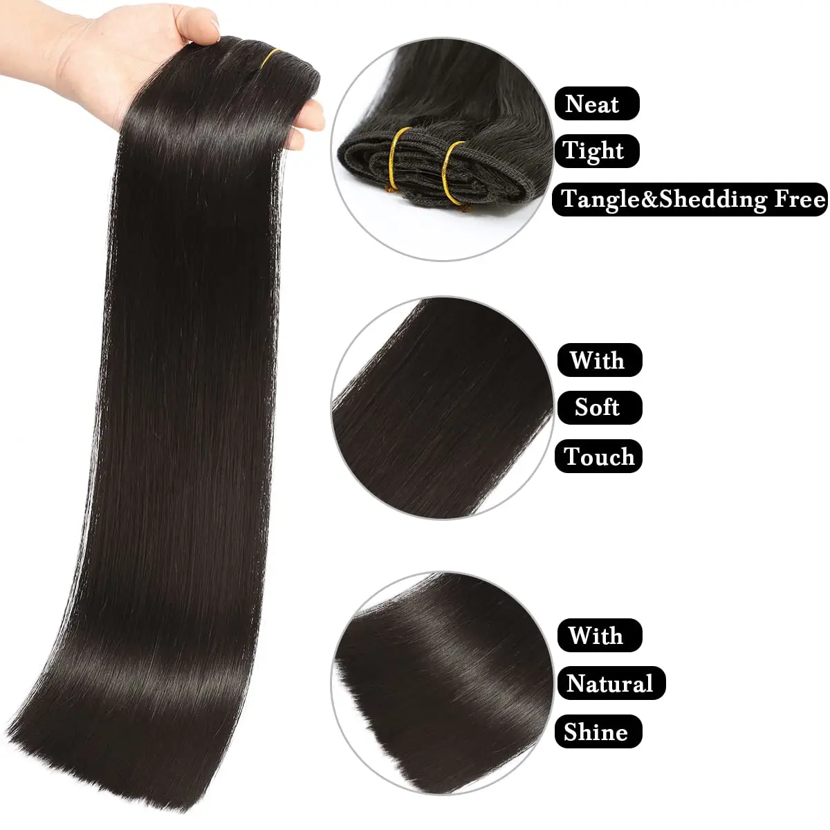 Optics Light Yaki Straight Remy Human réinitialisation in Extensions, Extensions de cheveux humains, Noir de jais, Cheveux relaxants pour femmes noires, 18 po, 140g