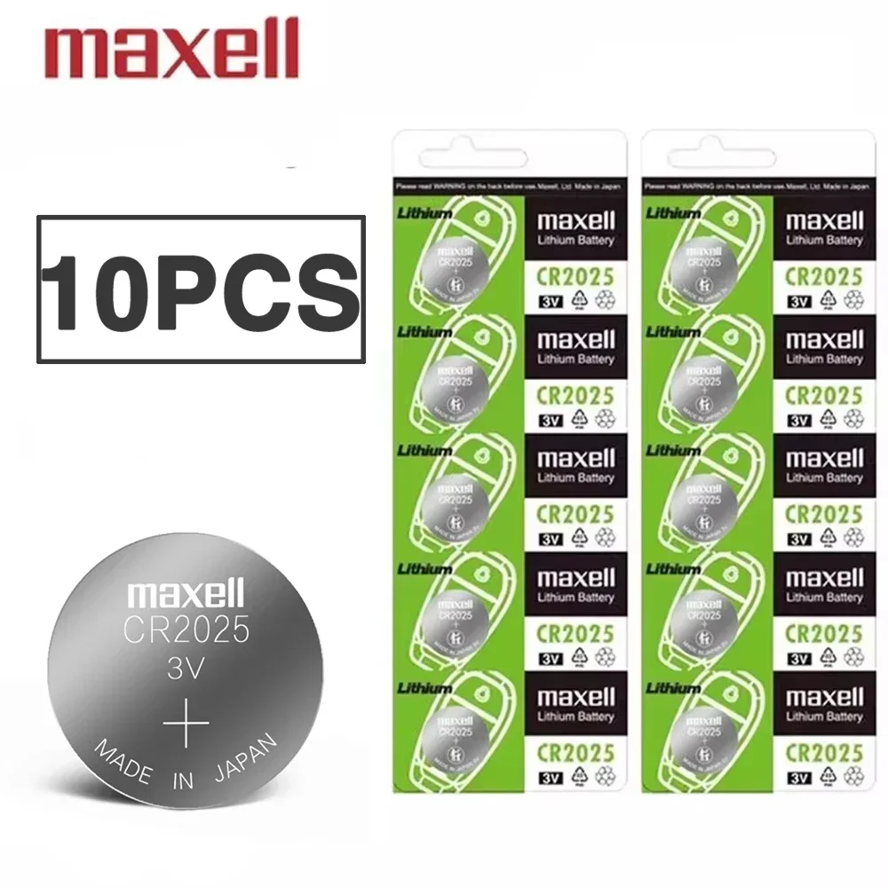 10PCS Original MaxeII CR2025 3V ECR2025 Lithium Button Battery for Car Remote Control Watch Motherboard Scale Coin Cells