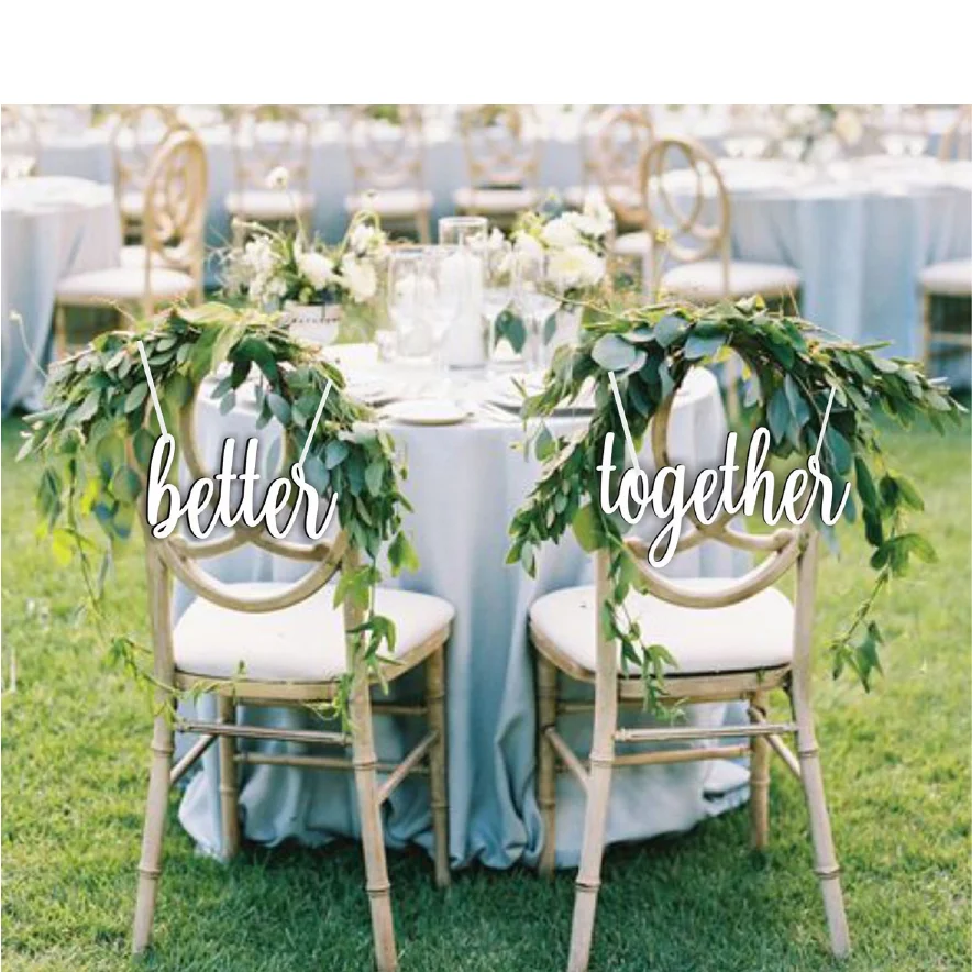لافتات كرسي أفضل معًا - مجموعة زفاف خشبية بيضاء، لافتات كرسي مكونة من قطعتين للاستقبال، ديكور زفاف ريفي