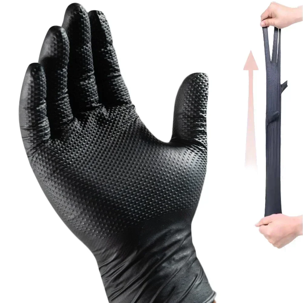 8Mil Heavy Duty Orange Nitrile Gloves Disposable Safety Work Gloves with Diamond Textured Grip Industrial Mechanic Auto Gloves