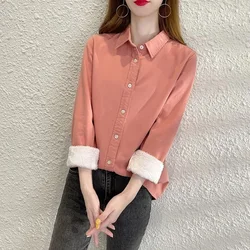 Moda Aggiungere Velluto Camicia Calda Camicetta da Donna Camicia 2023 Autunno Inverno Nuovo Addensare Camicia Che Basa Camicia Casual Giacca da Donna a