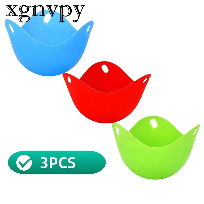 xgnvpy Green Red Blue Yellow Silicone Egg Steamer Holder Pan Mould Baking Tool Kitchen Gadget Practical Cooking Accessory 3PCS