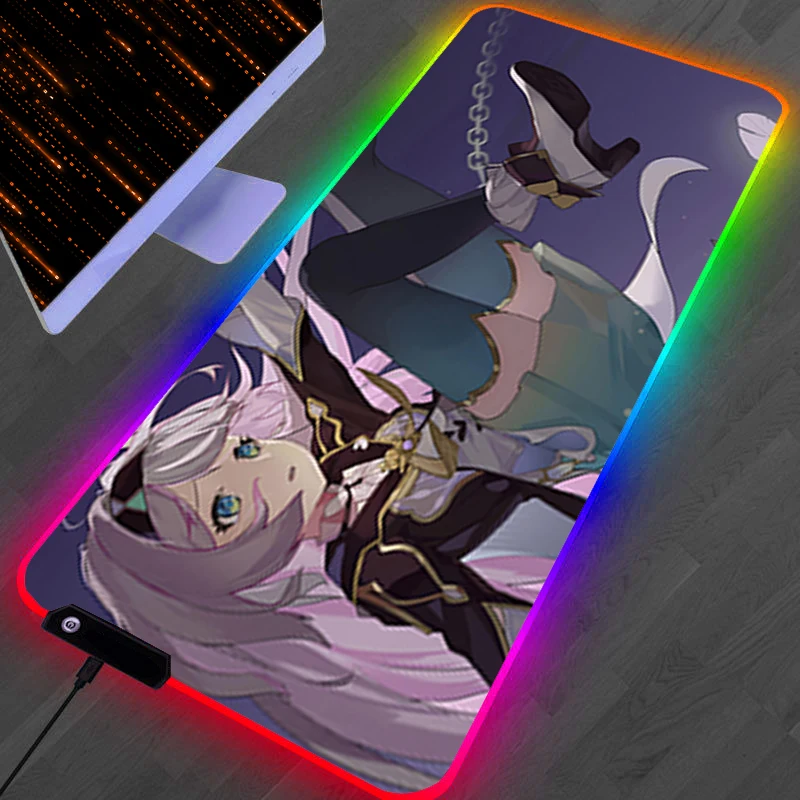 RGB LED Mouse Pad PC Accessories Mousepad Non Slip Extended Pad H-honkai Star Rail Firefly Rubber Keyboard Pad Gaming Desk Mat