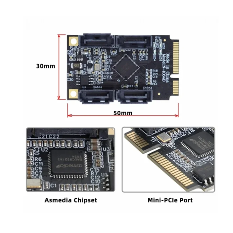 New--A+E PCI Express Mini PCI-E PCI Express Expansion Card PCI-E Adapter PCI-E To4 Ports SATA 3.0 ESATA PCIE SATA3 6Gbps