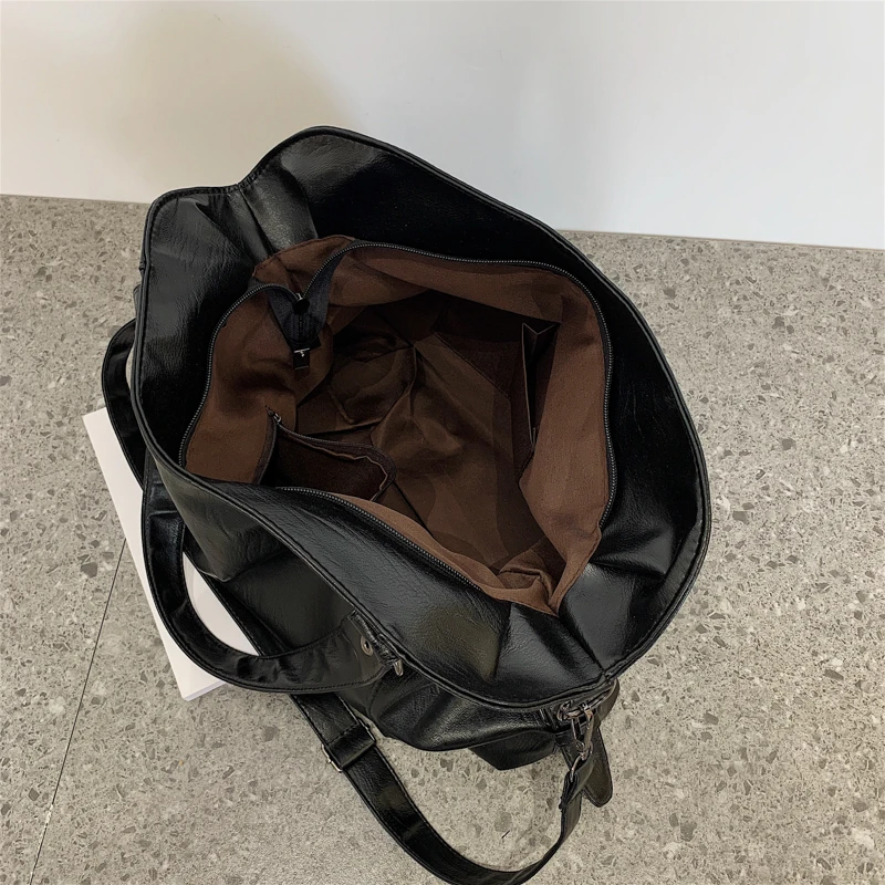 Bolsa crossbody de couro macio para mulheres, grandes bolsas de ombro pretas, bolsa de qualidade monocromática, bolsa de compras Hobo grande