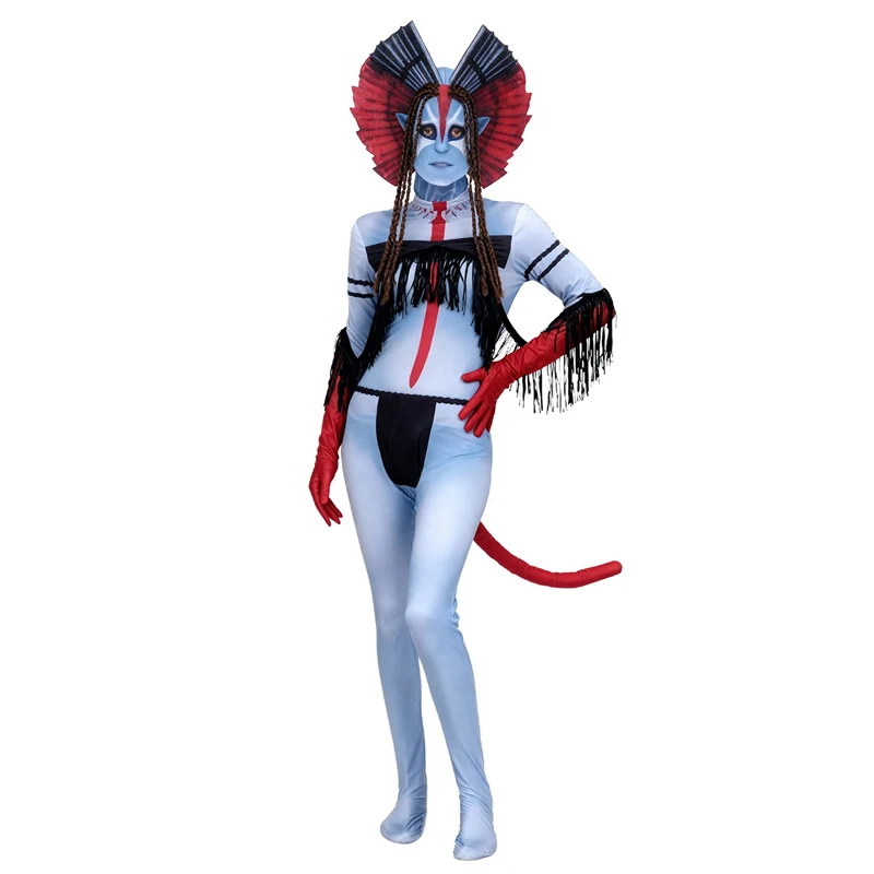 Avatar 3 Fire And Ash Cosplay Pandora Varang Tribal Na'vi Avatar Costume Women Kids Adult Jumpsuit Tail Mask Bodysuit Outfit Set - view 3
